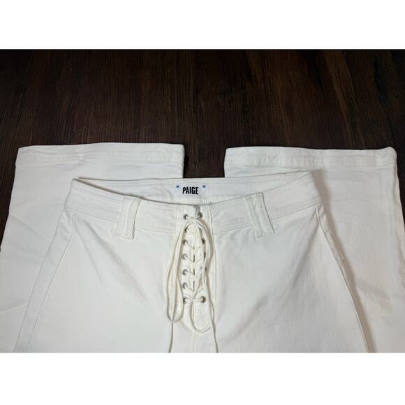 PAIGE Women's Jeans Size 29 High Rise Lace Up Straight Leg Denim White - Picture 2 of 4